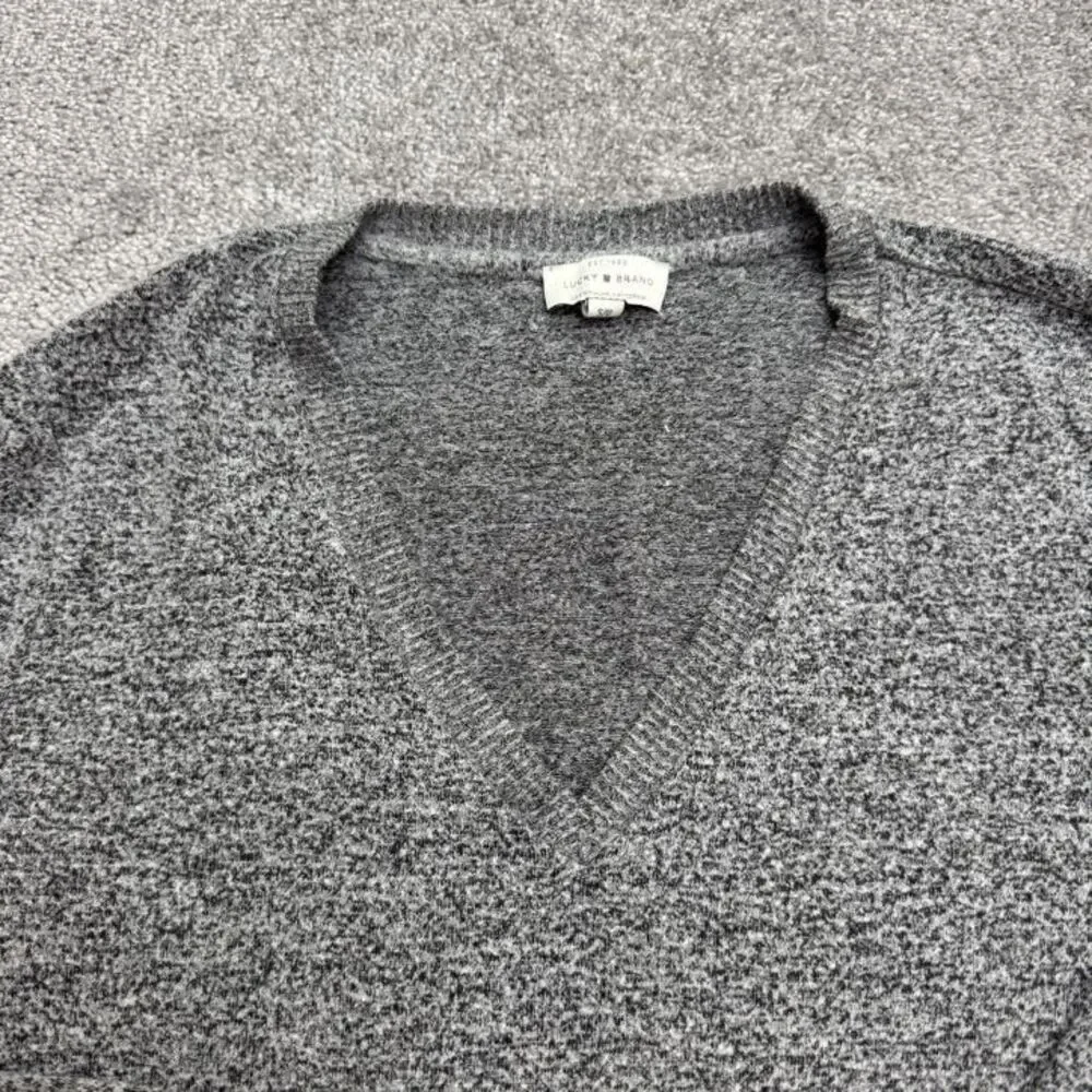 Lucky Brand Tunic V-Neck Pullover Sweater Womens Small Petite Heather Gray Knit